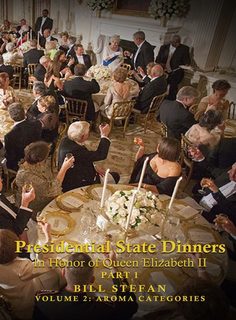 Elegant state dinner with guests dining and socializing.